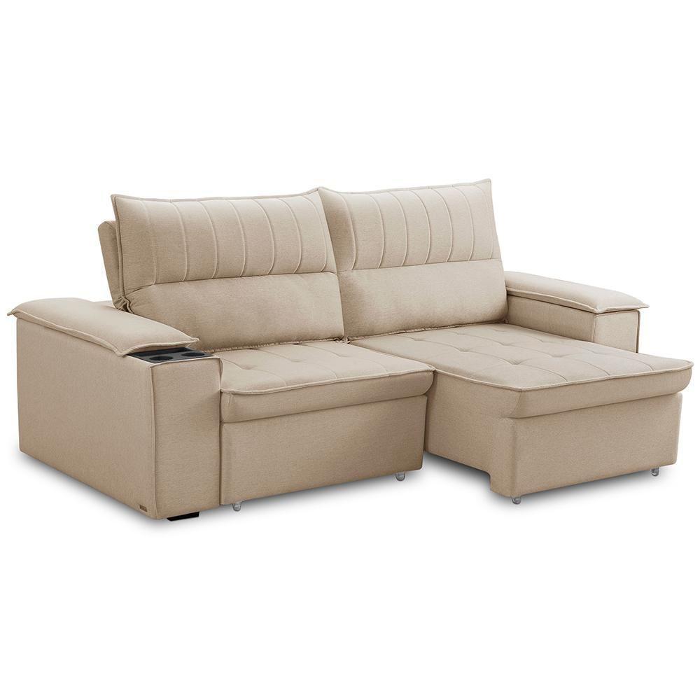 Sofá Retrátil Reclinável 3 Lugares Sala De Estar 230cm Hilst F04 Linho Bege - Lyam Decor - 1