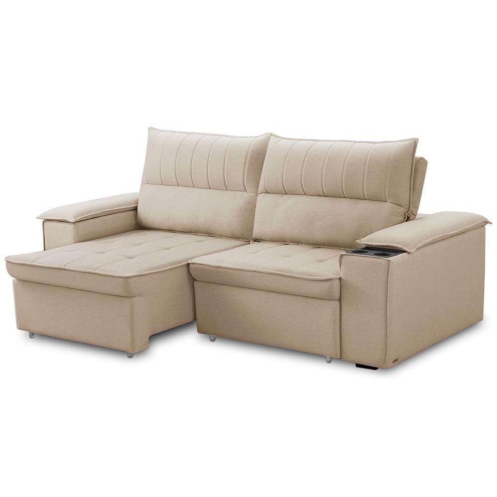 Sofá Retrátil Reclinável 3 Lugares Sala De Estar 230cm Hilst F04 Linho Bege - Lyam Decor - 2