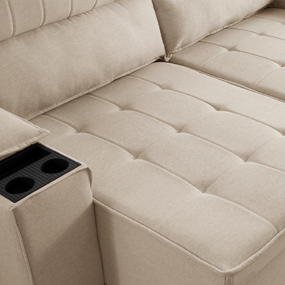 Sofá Retrátil Reclinável 3 Lugares Sala De Estar 230cm Hilst F04 Linho Bege - Lyam Decor - 4
