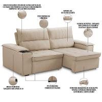 Sofá Retrátil Reclinável 3 Lugares Sala De Estar 230cm Hilst F04 Linho Bege - Lyam Decor - 8