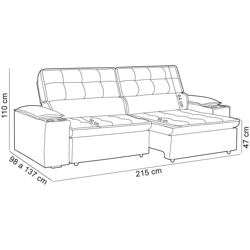 Sofá Retrátil Reclinável 3 Lugares Sala De Estar 215cm Bilac F04 Linho Bege - Lyam Decor - 4