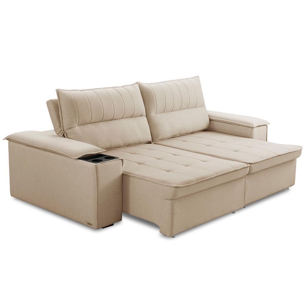 Sofá Retrátil Reclinável 3 Lugares Sala De Estar 210cm Hilst F04 Linho Bege - Lyam Decor - 5