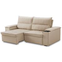Sofá Retrátil Reclinável 3 Lugares Sala De Estar 210cm Hilst F04 Linho Bege - Lyam Decor - 6