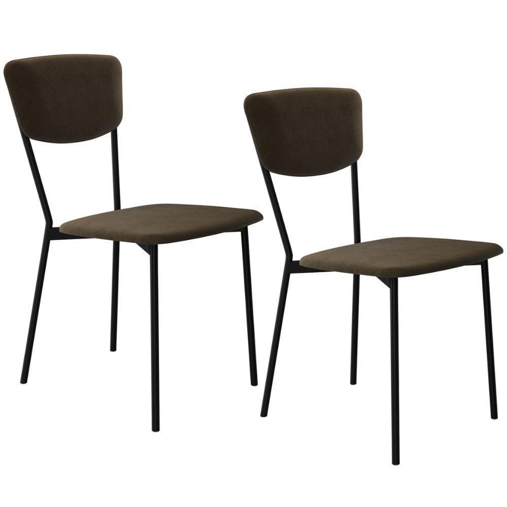 Kit 02 Cadeira Para Sala De Jantar Village Preto C01 Veludo Marrom Sand - Lyam Decor - 1