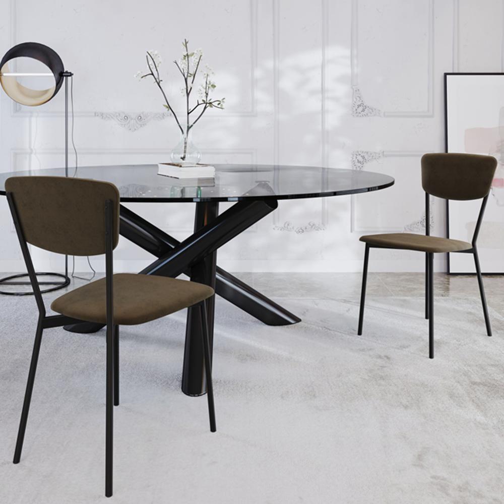 Kit 02 Cadeira Para Sala De Jantar Village Preto C01 Veludo Marrom Sand - Lyam Decor - 2