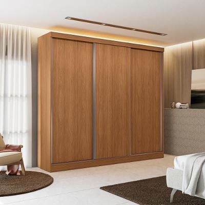 Guarda Roupa Casal R584 3 Portas de Correr 4 Gavetas Azul profundo Canela MDF