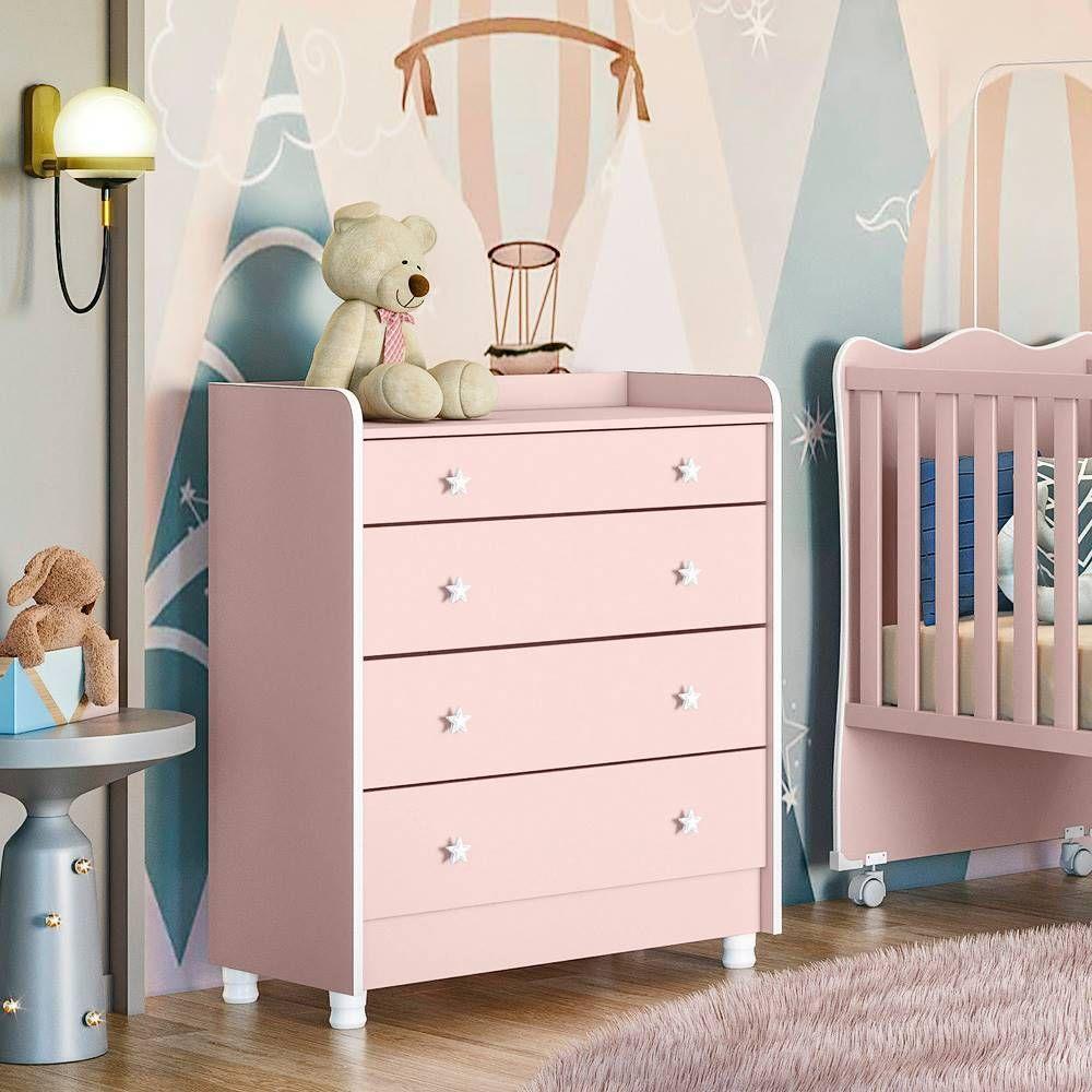 Comoda Com Trocador Doce Sonho Rosa Acetinado - 1