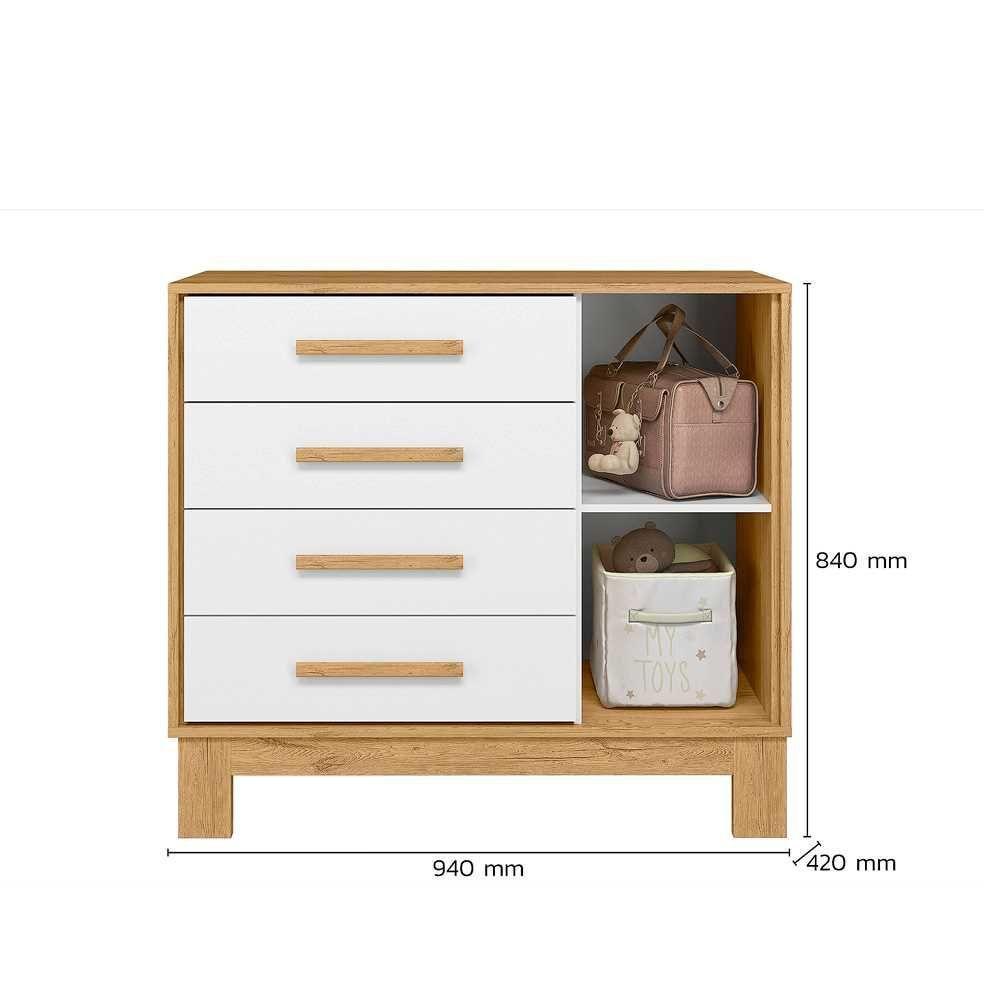 Comoda Sapateira 1 Porta 4 Gavetas Que Encanto Slim Freijo Toque Branco Acetinado - 3