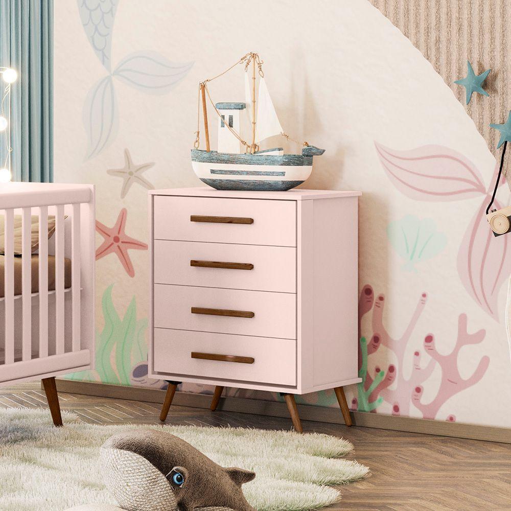 Comoda 4 Gavetas Que Encanto Retro Rosa Acetinado - 1