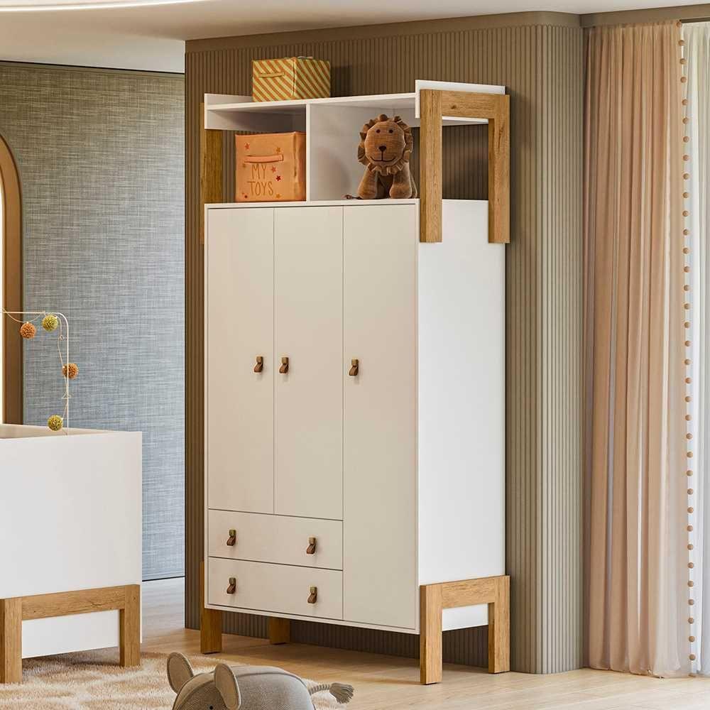 Guarda Roupa 3 Portas 2 Gavetas Com Nicho Fantasia Branco Acetinado - 1