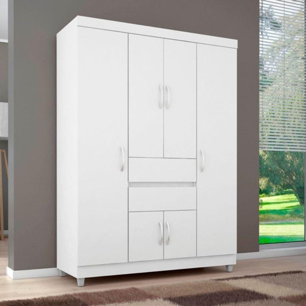 Guarda Roupa 6 Portas 2 Gavetas Ecom Ii Rosa Branco Demóbile - 1
