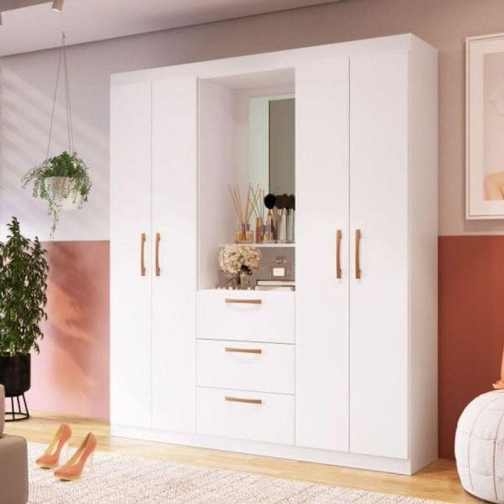 Guarda Roupa Solteiro Panama 4 Portas 3 Gavetas Com Espelho Branco Doripel - 1