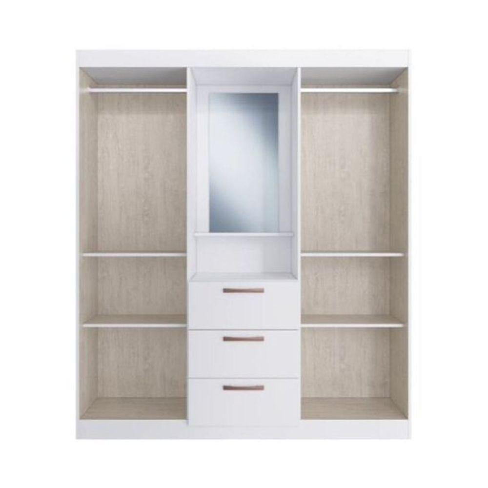 Guarda Roupa Solteiro Panama 4 Portas 3 Gavetas Com Espelho Branco Doripel - 3