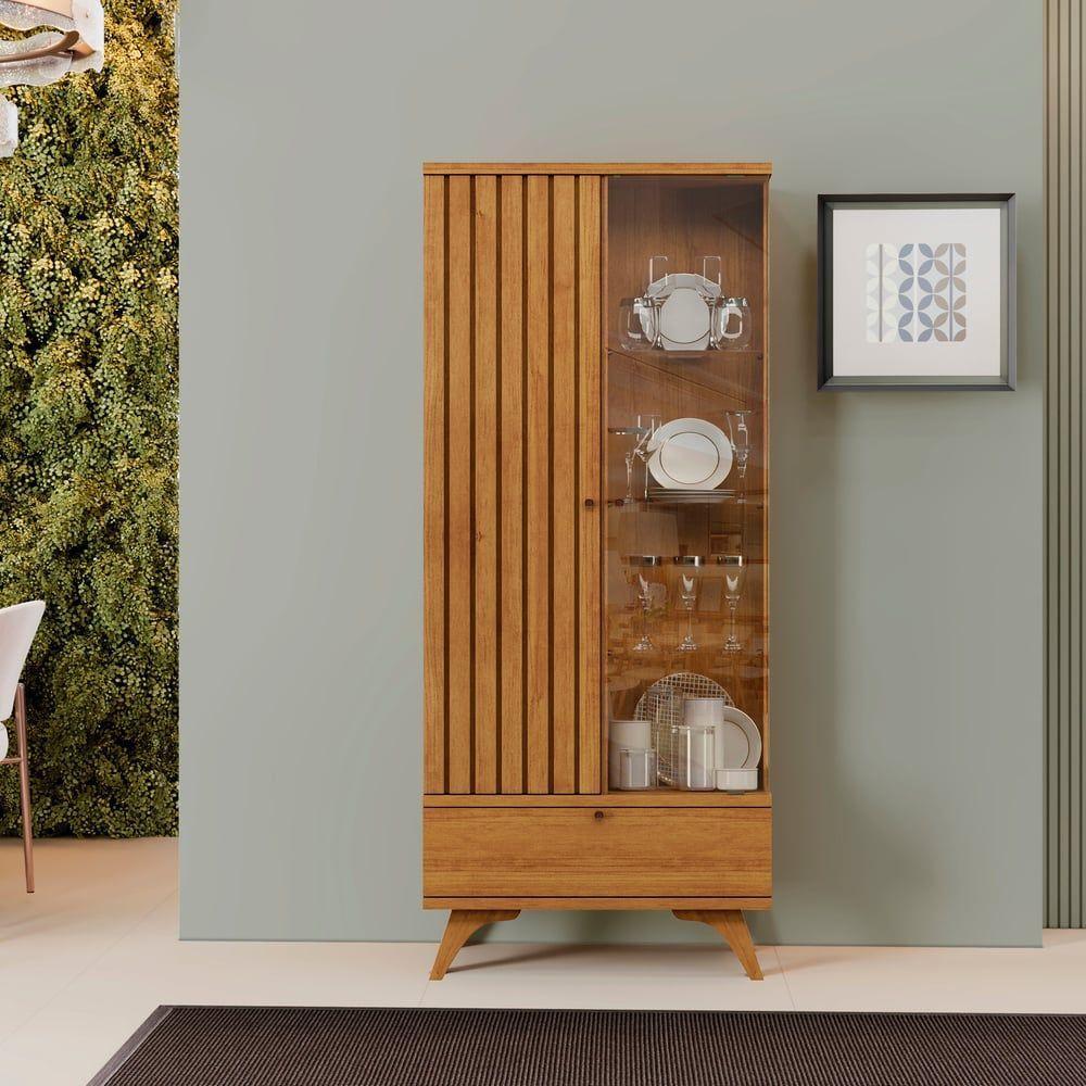 Cristaleira Ripada Versa C-led Pés Madeira Maciça - Mavaular Naturalle - 3