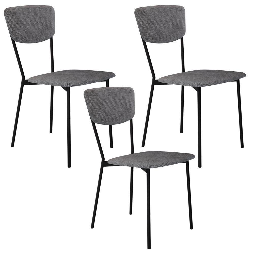 Kit 03 Cadeira Para Sala De Jantar Village Preto C01 Linho Prata - Lyam Decor - 1