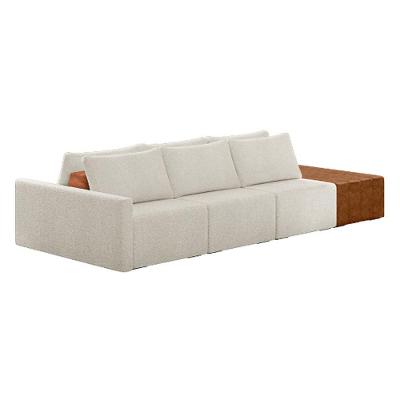 Sofá Ilha Modular Living Com Puff 312cm Georgia Z08 Boucle Bege/caramelo - Mpozenato