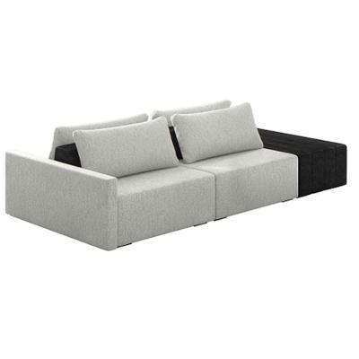 Sofá Ilha Modular Living Com Puff 252cm Georgia Z08 Linho Cinza/preto - Mpozenato