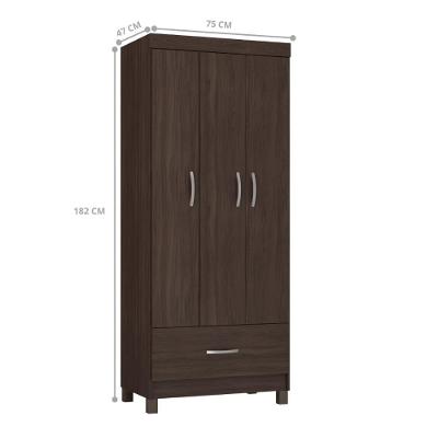 Guarda Roupa Solteiro 3 Portas Bater 1 Gaveta Cafe Touch MDP Casah