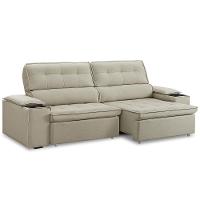 Sofá Retrátil Reclinável 3 Lugares Sala De Estar 255cm Bilac F04 Linho Bege - Lyam Decor - 1