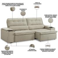 Sofá Retrátil Reclinável 3 Lugares Sala De Estar 255cm Bilac F04 Linho Bege - Lyam Decor - 3