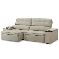 Sofá Retrátil Reclinável 3 Lugares Sala De Estar 255cm Bilac F04 Linho Bege - Lyam Decor - 5