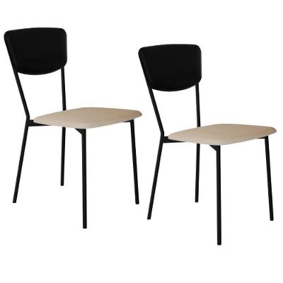 Kit 02 Cadeira Para Sala De Jantar Village Preto C01 Linho Areia Courino Preto - Lyam Decor