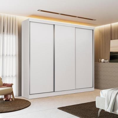 Guarda Roupa Casal R584 3 Portas de Correr 4 Gavetas Branco, Macadâmia MDF Kappesberg