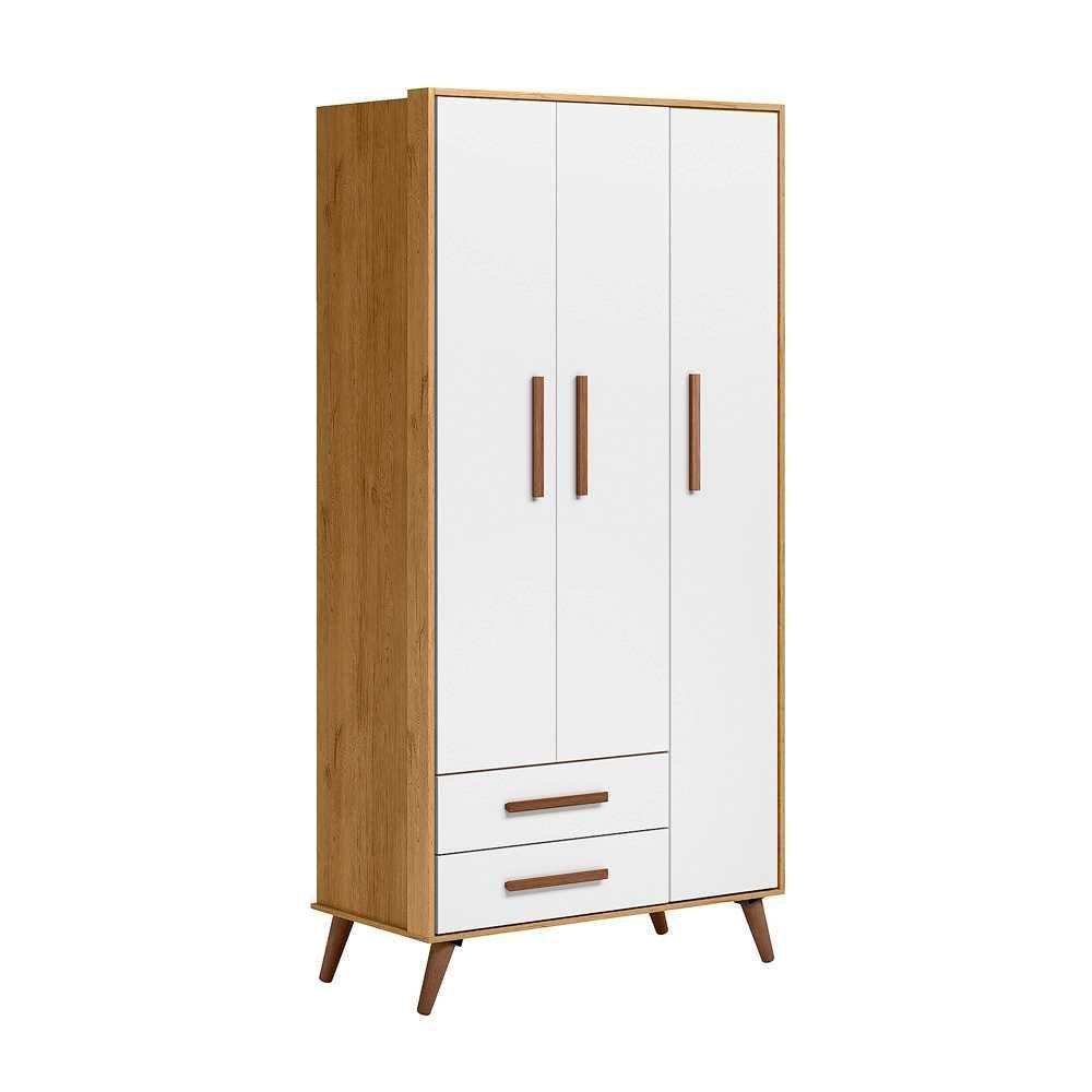 Guarda Roupa 3 Portas 2 Gavetas Que Encanto Retro Freijo Toque Branco Acetinado - 2