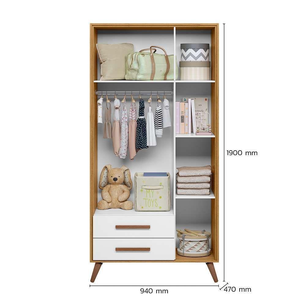 Guarda Roupa 3 Portas 2 Gavetas Que Encanto Retro Freijo Toque Branco Acetinado - 3