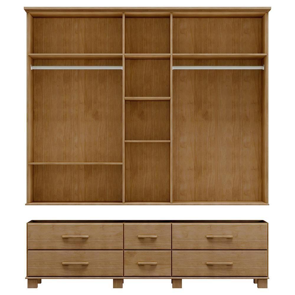Guarda Roupa 5 Portas 6 Gavetas Espelho Madeira Maciça 208 Cm 2253 Freijo Milani Store - 3