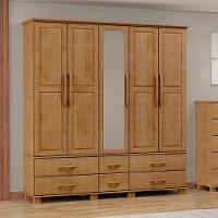 Guarda Roupa 5 Portas 6 Gavetas Espelho Madeira Maciça 208 Cm 2253 Freijo Milani Store - 1