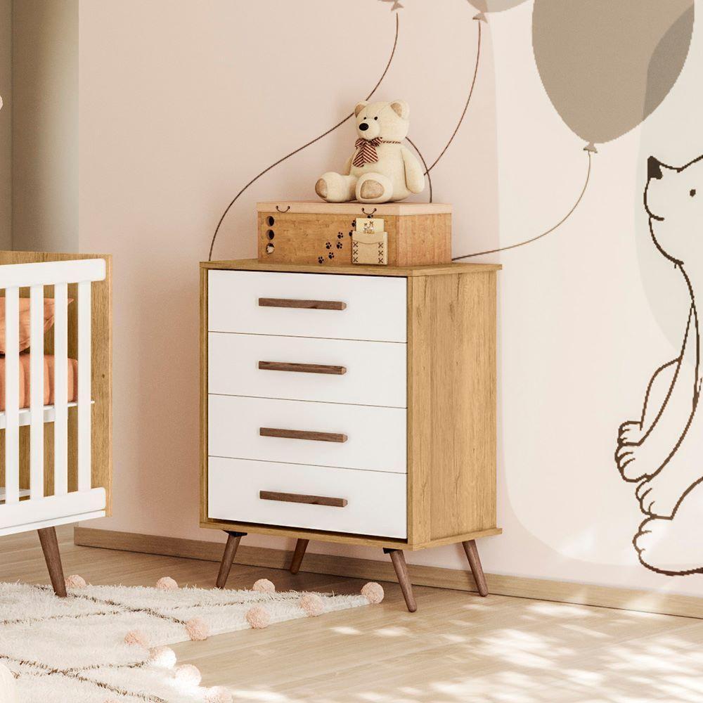 Comoda 4 Gavetas Que Encanto Retro Freijo Toque Branco Acetinado - 1