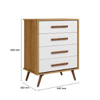Comoda 4 Gavetas Que Encanto Retro Freijo Toque Branco Acetinado - 3