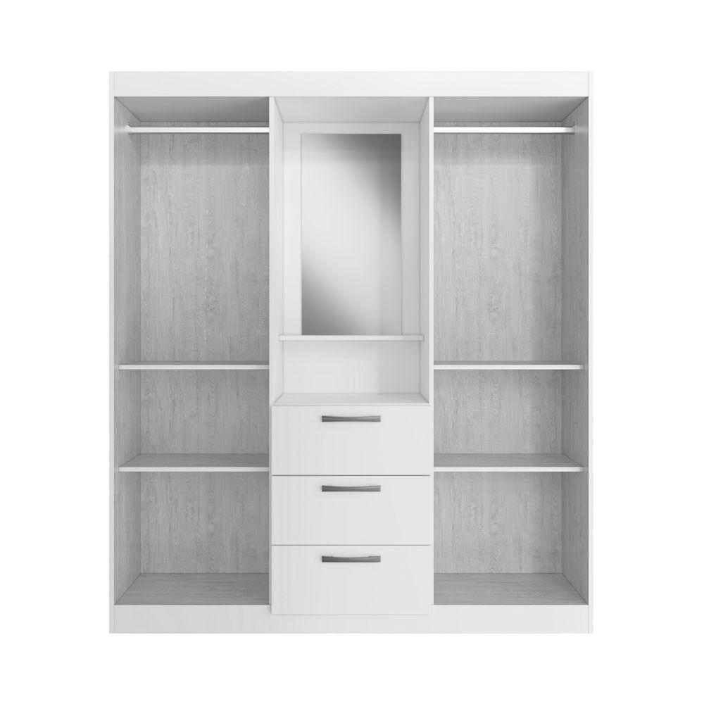 Guarda Roupa Solteiro Panama 4 Portas 3 Gavetas Com Espelho Off White Nogueira Doripel - 4