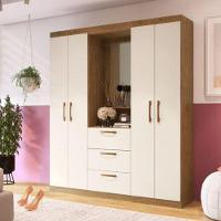 Guarda Roupa Solteiro Panama 4 Portas 3 Gavetas Com Espelho Off White Nogueira Doripel - 1