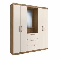 Guarda Roupa Solteiro Panama 4 Portas 3 Gavetas Com Espelho Off White Nogueira Doripel - 2