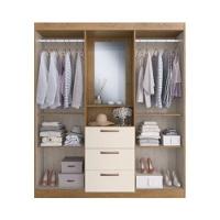 Guarda Roupa Solteiro Panama 4 Portas 3 Gavetas Com Espelho Off White Nogueira Doripel - 3