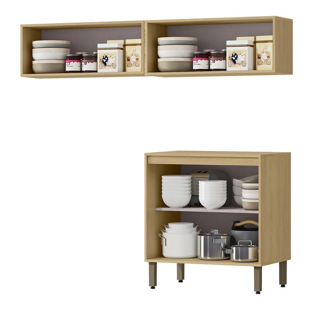 Cozinha Modulada 3 Modulos 160 Cm Glor Castanho Off White Mxm - 2