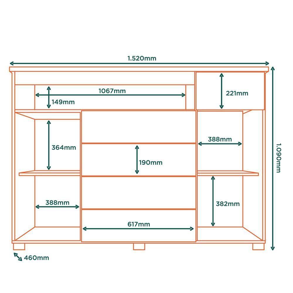 Comoda 5 Gavetas 2 Portas 152 Cm Ols Co008 Freijo Mxm - 7