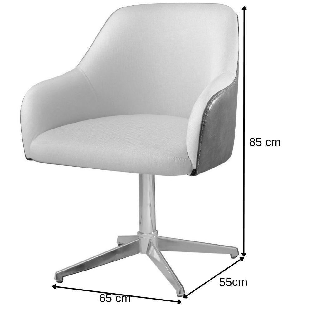 Conjunto Poltronas Decorativa Hera Linho Nude Couro Caramelo Com Base Giratória Em Alumínio - 3