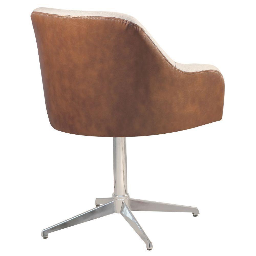 Conjunto Poltronas Decorativa Hera Linho Nude Couro Caramelo Com Base Giratória Em Alumínio - 5