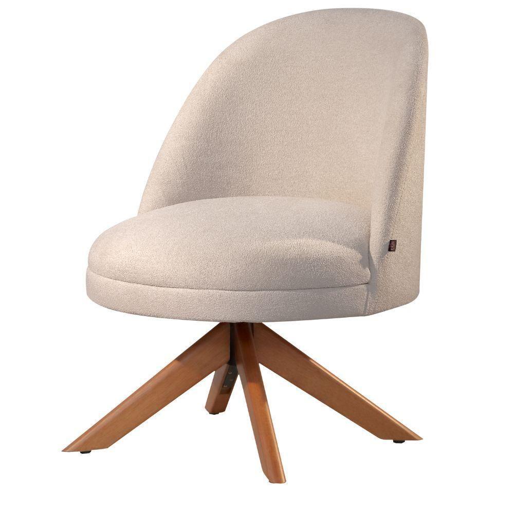 Conjunto Poltronas Decorativa Lilli Off White Com Base Giratória Em Madeira - 4