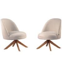 Conjunto Poltronas Decorativa Lilli Off White Com Base Giratória Em Madeira - 1