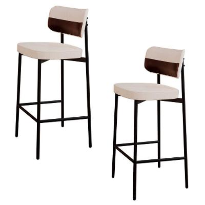 Banqueta Alta Bar Estofada Kit 2 Ella M25 Linho Palha/café - Mpozenato