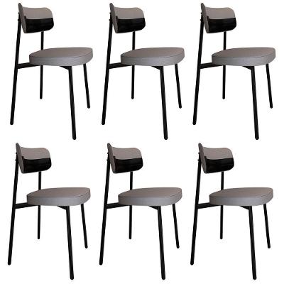 Cadeira De Jantar Estofada Kit 6 Ella M25 Linho Cinza Cl/preto - Mpozenato