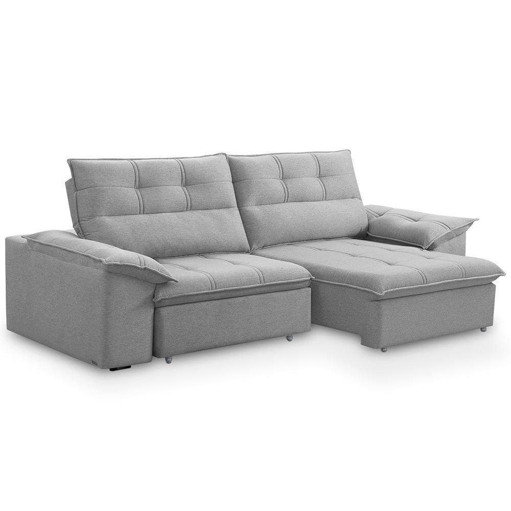 Sofá Retrátil Reclinável 3 Lugares Sala De Estar 245cm Camões F04 Linho Cinza - Lyam Decor - 1