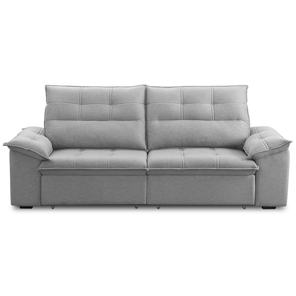 Sofá Retrátil Reclinável 3 Lugares Sala De Estar 245cm Camões F04 Linho Cinza - Lyam Decor - 2