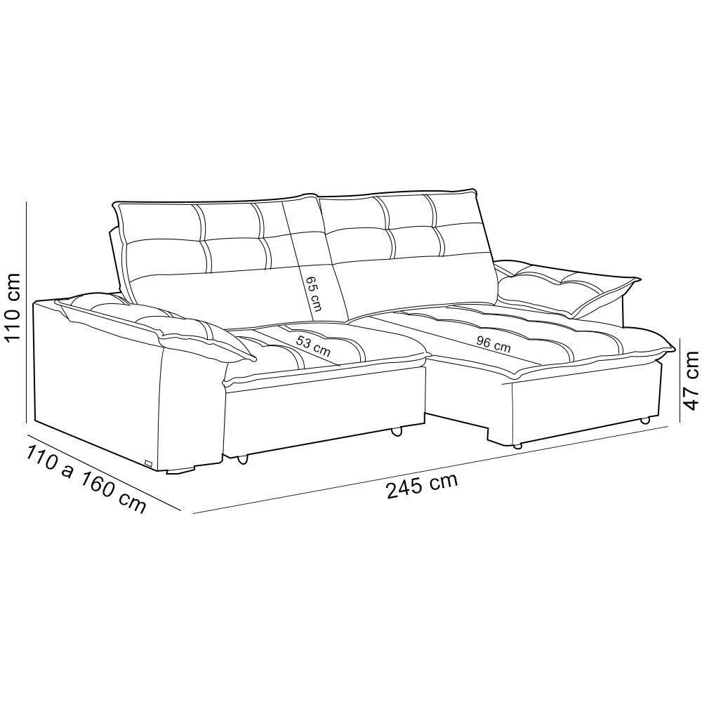 Sofá Retrátil Reclinável 3 Lugares Sala De Estar 245cm Camões F04 Linho Cinza - Lyam Decor - 4