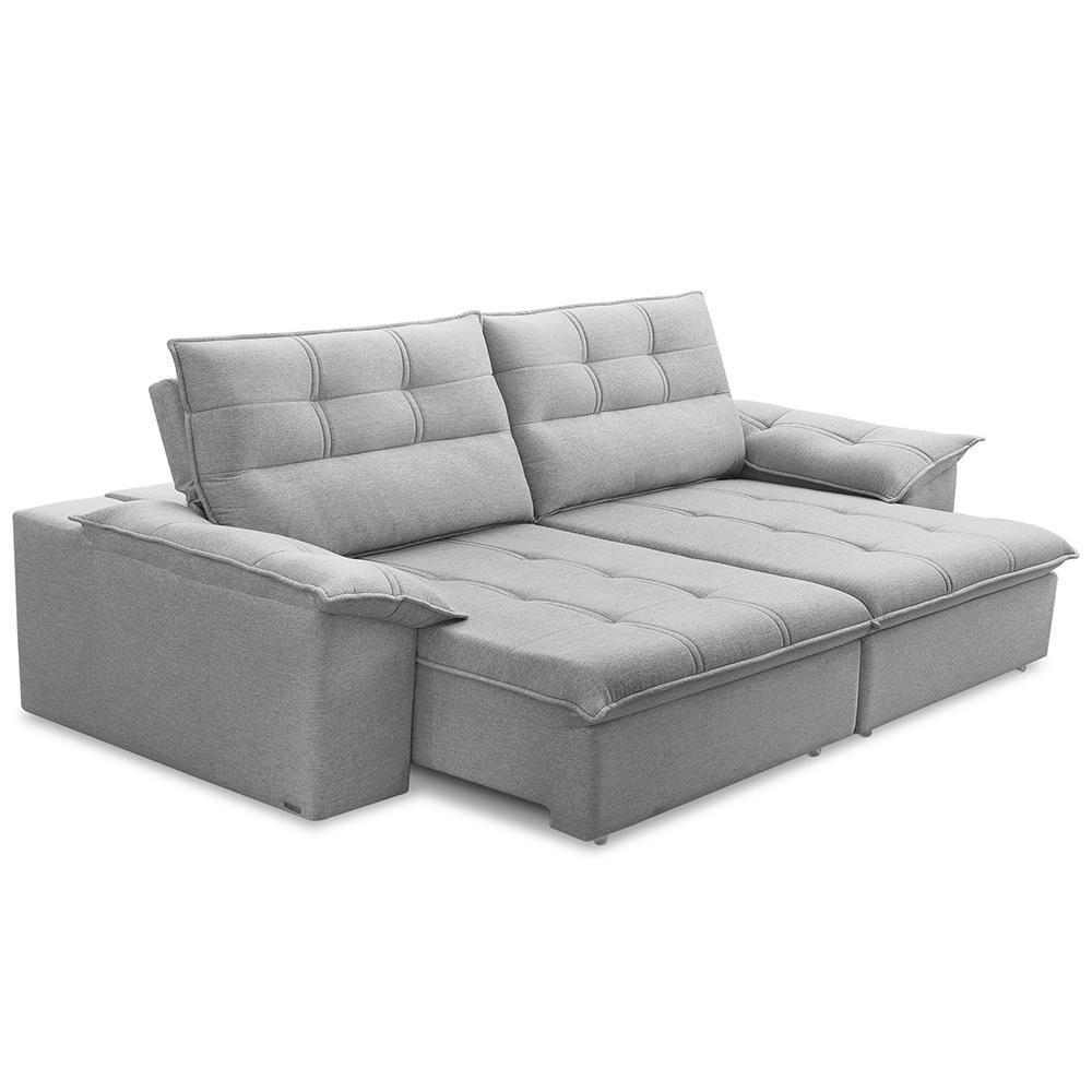 Sofá Retrátil Reclinável 3 Lugares Sala De Estar 245cm Camões F04 Linho Cinza - Lyam Decor - 5