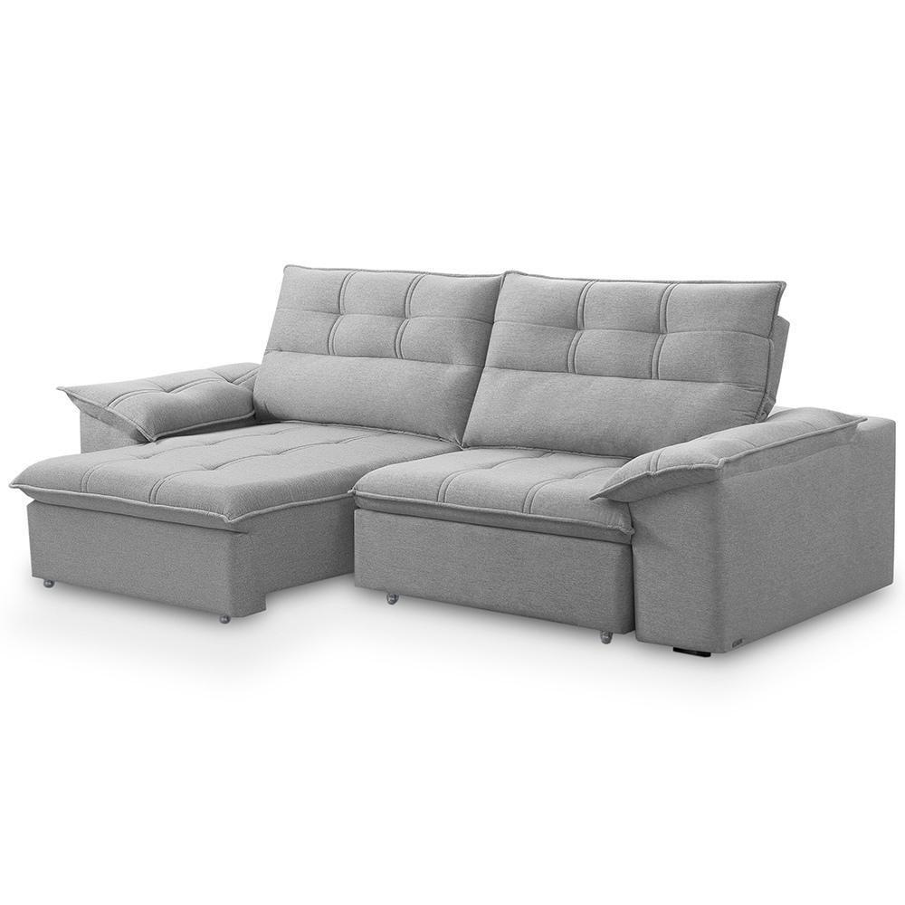Sofá Retrátil Reclinável 3 Lugares Sala De Estar 245cm Camões F04 Linho Cinza - Lyam Decor - 6